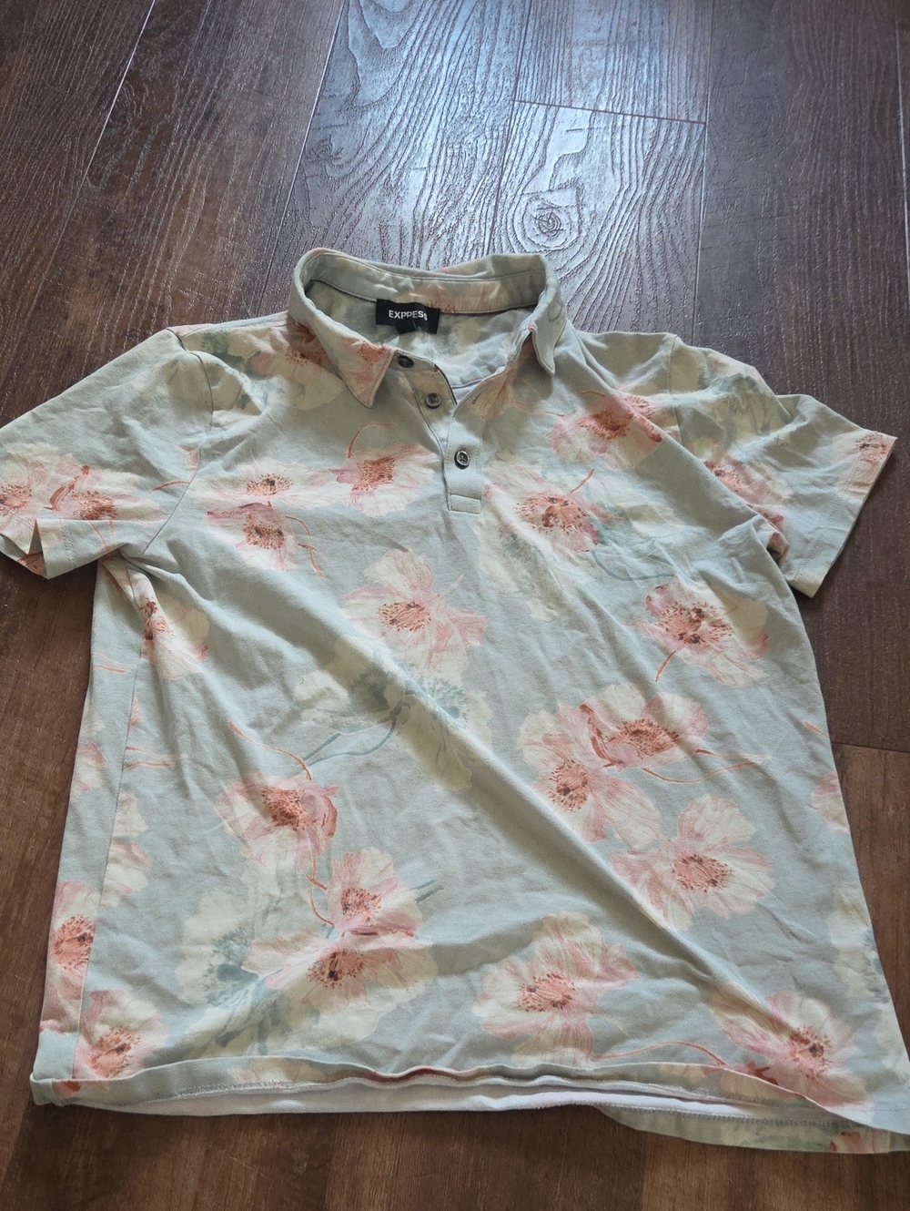 Express Men’s Pale Blue Polo with Pink Floral Print